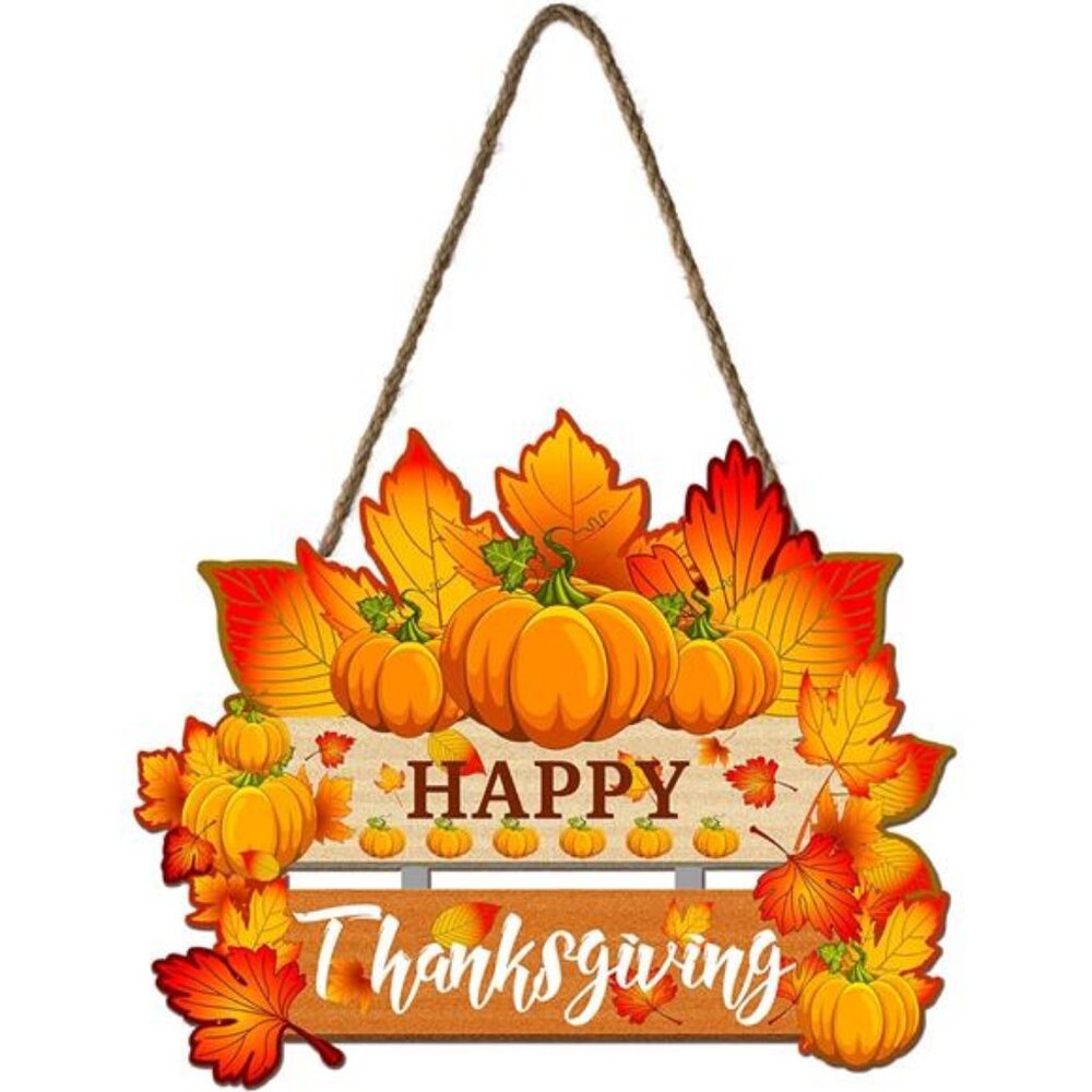 Thanksgiving Pumpkin Door Sign - Rustic Wall Art Plaque for Front Door, Home